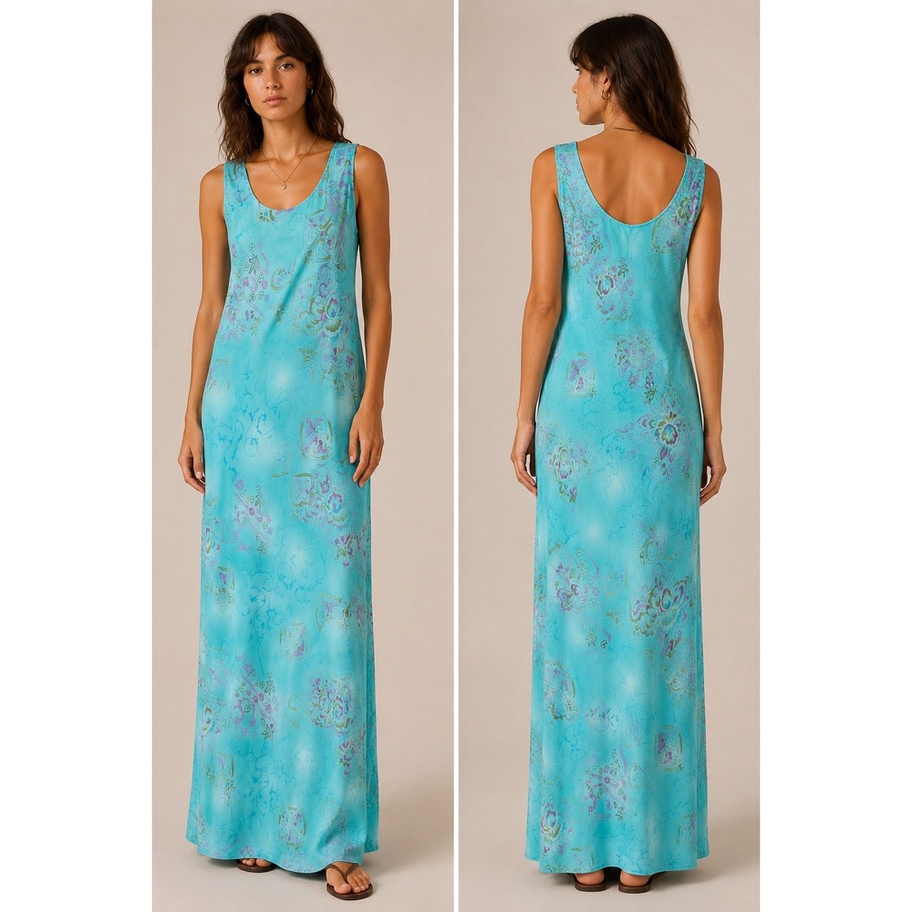 Dressbarn Chiffon Maxi Dress Fairycore Whimsigoth Boho Turquoise L/14